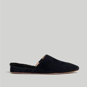 Madewell suede Kasey mules black faux shearling